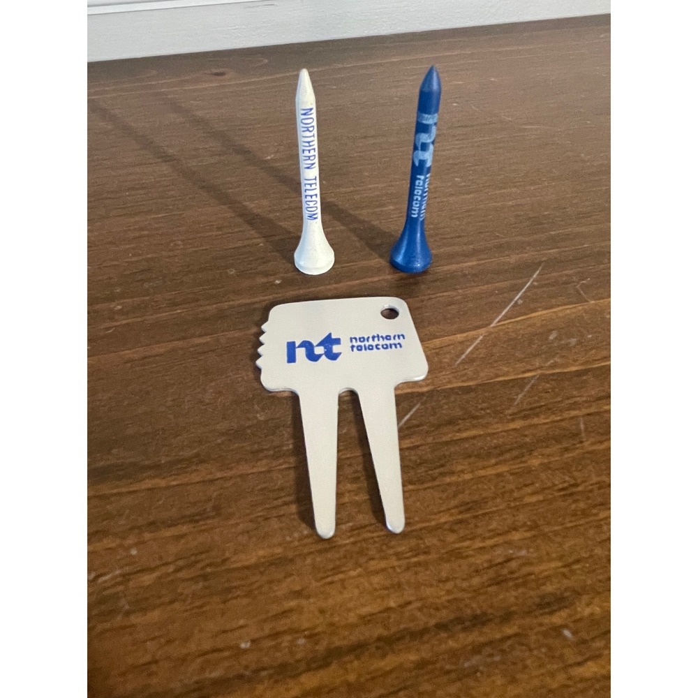 Vintage Northern Telecom Golf Divot Tool and 2 Tees Set NT Logo Corporate Promo